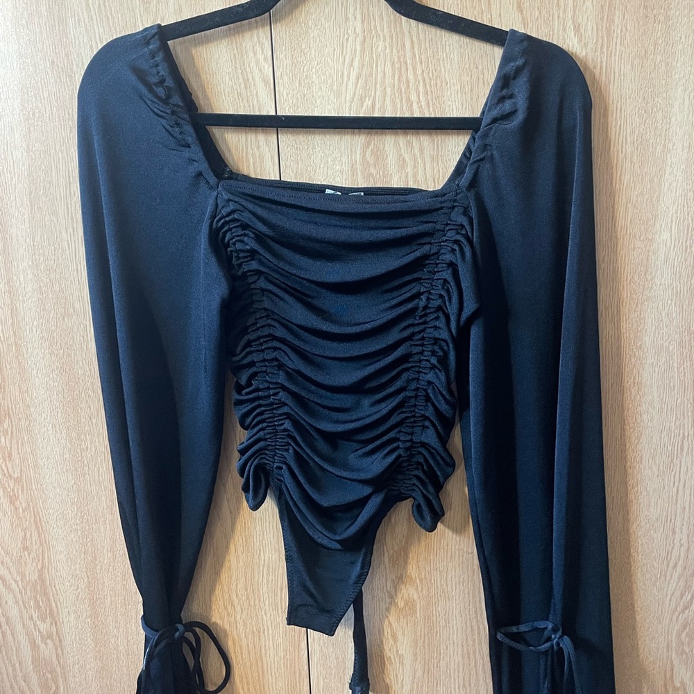 Free People Black Ruched Bodysuit